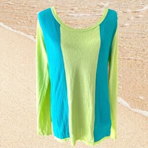 Horny Toad Vibrant Colorblock Postcard Pullover Linen Sweater EUC